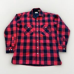 Vintage Sears Flannel Shirt Mens M Nylon Buffalo Check Plaid 70s Shacket
